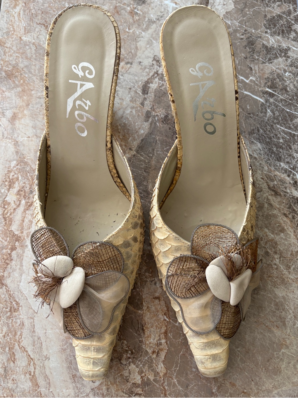 Garbo Vintage Snakeskin Floral Embellished Slip-On Mules